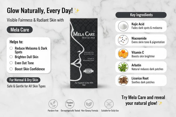 Mela Care Melasma Fairness & Whitening Cream – 30g | For Normal & Dry Skin