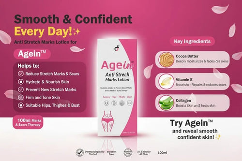 Agein™ Anti Stretch Marks Lotion – 100ml | Marks & Scars Therapy for Men & Women